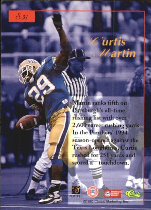1995-96 Classic Five Sport Signings #51 Curtis Martin back image