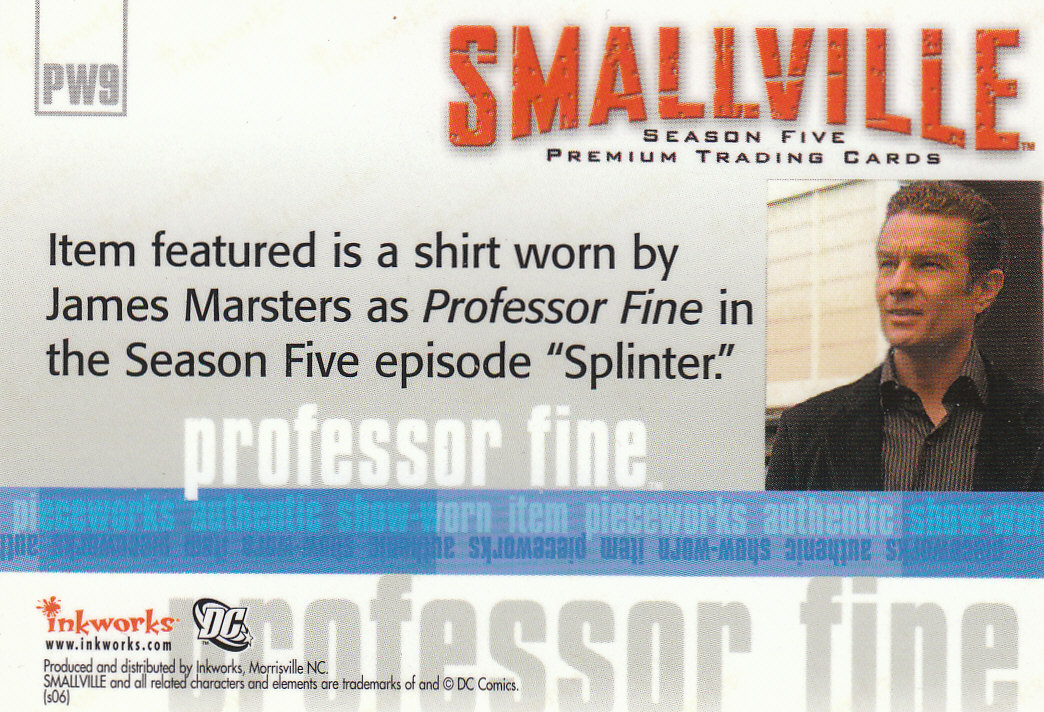 2006 Inkworks Smallville Season Five Pieceworks #PW9 James Marsters back image