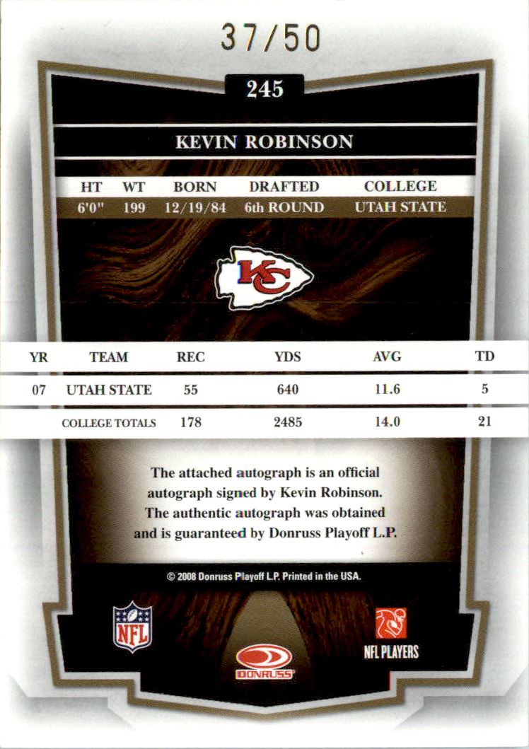 2008 Donruss Classics Significant Signatures Gold #245 Kevin Robinson/50