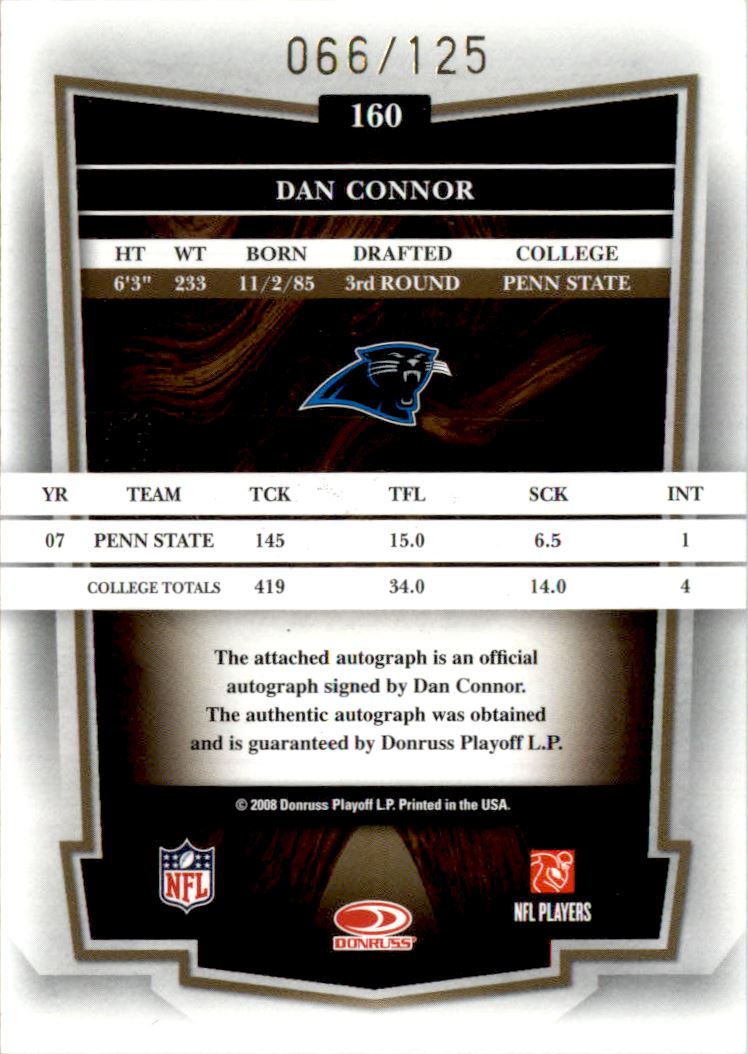 2008 Donruss Classics Significant Signatures Gold #160 Dan Connor/125