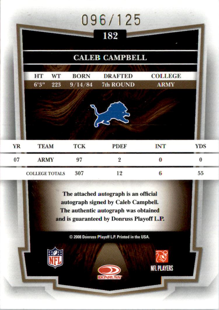 2008 Donruss Classics Significant Signatures Gold #182 Caleb Campbell/125