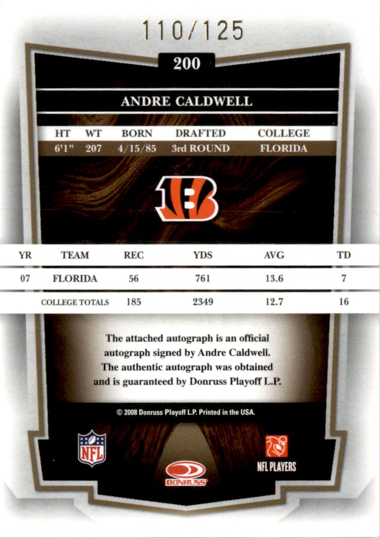2008 Donruss Classics Significant Signatures Gold #200 Andre Caldwell/125