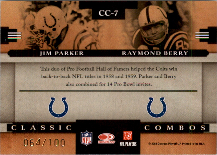 2008 Donruss Classics Classic Combos Gold #7 Jim Parker/Raymond Berry