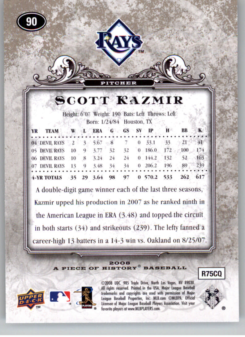2008 UD A Piece of History #90 Scott Kazmir back image