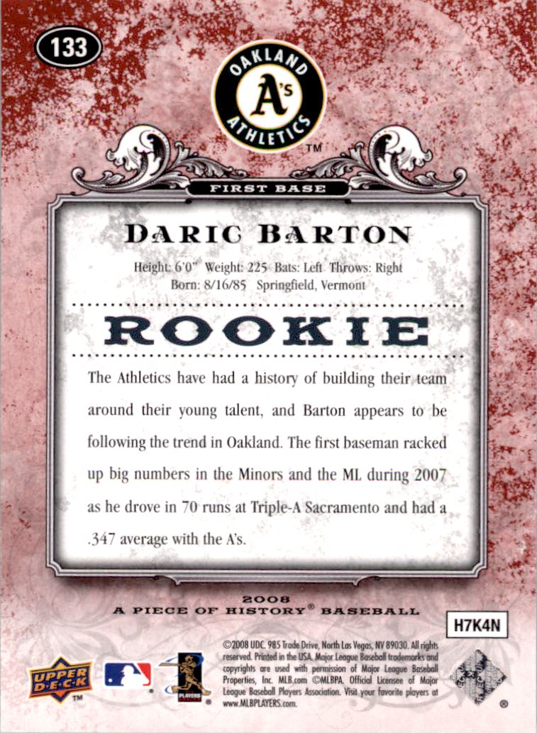 2008 UD A Piece of History Red #133 Daric Barton back image