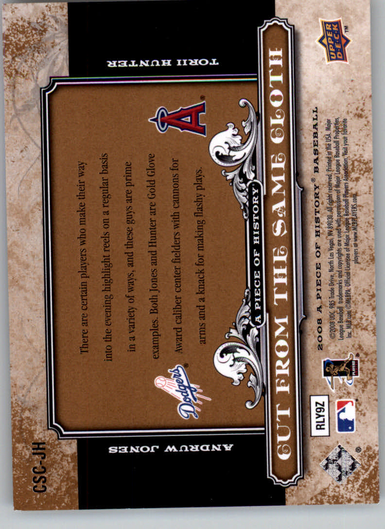 2008 UD A Piece of History Cut From the Same Cloth #JH Andruw Jones/Torii Hunter back image