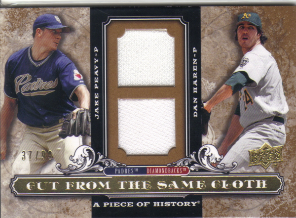 2008 UD A Piece of History Cut From the Same Cloth Dual Jersey #HP Jake Peavy/Dan Haren/99