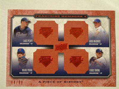 2008 UD A Piece of History Franchise Members Quad Red #9 Jake Peavy/Greg Maddux/Mark Prior/Chris Young