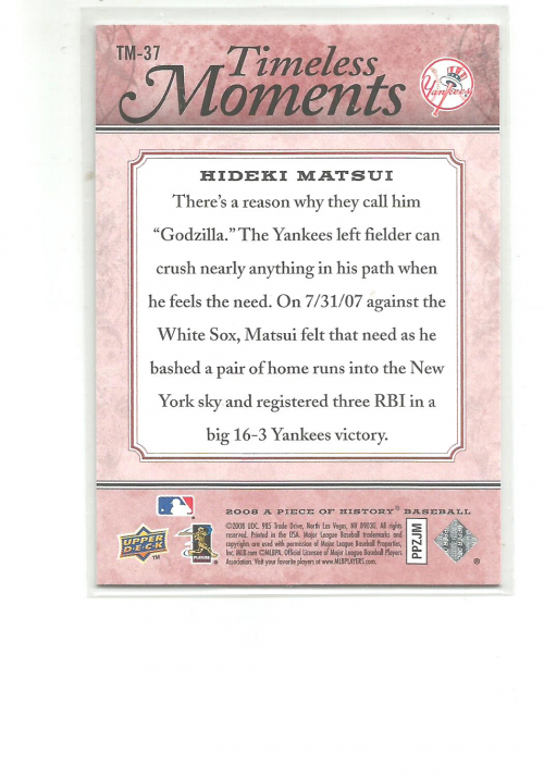 2008 UD A Piece of History Timeless Moments Red #37 Hideki Matsui back image