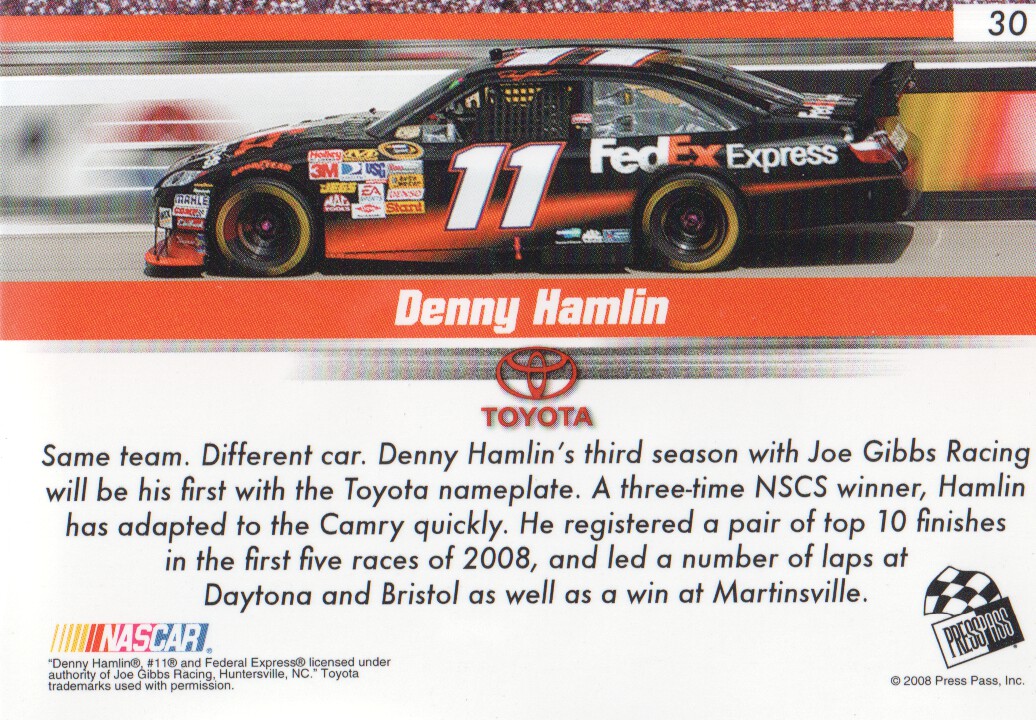 2008 Press Pass Speedway Gold #G30 Denny Hamlin back image