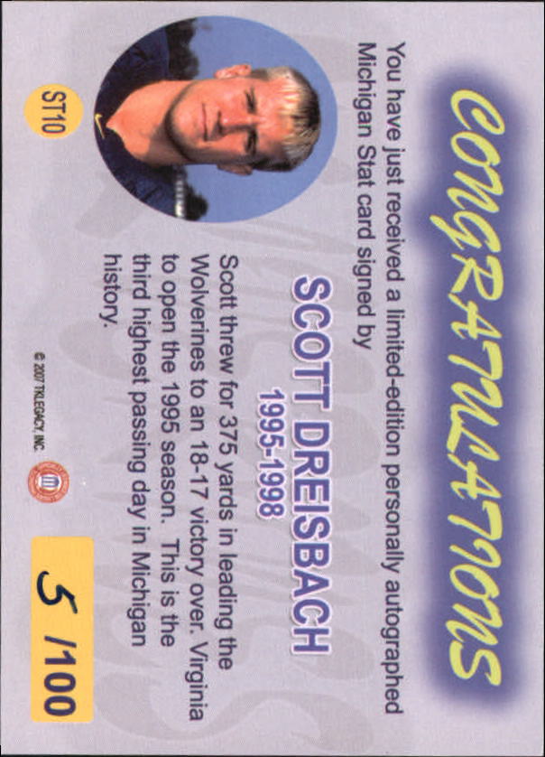 2002-09 Michigan TK Legacy M-Stat Autographs #ST10 Scott Dreisbach/100 back image