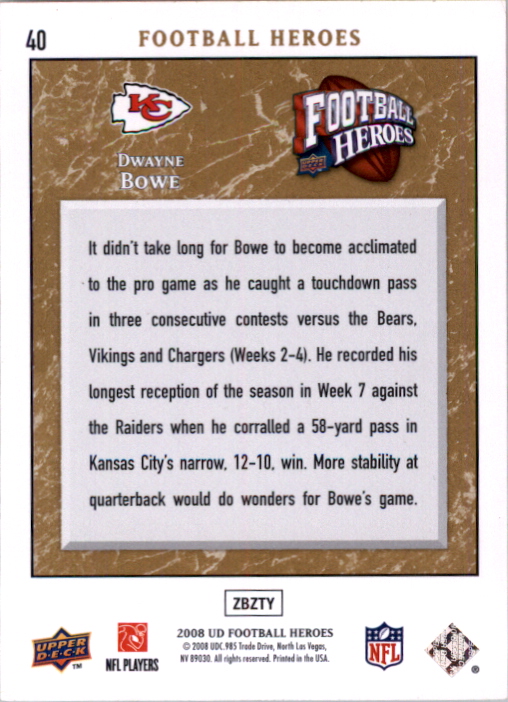2008 Upper Deck Heroes Gold #40 Dwayne Bowe back image