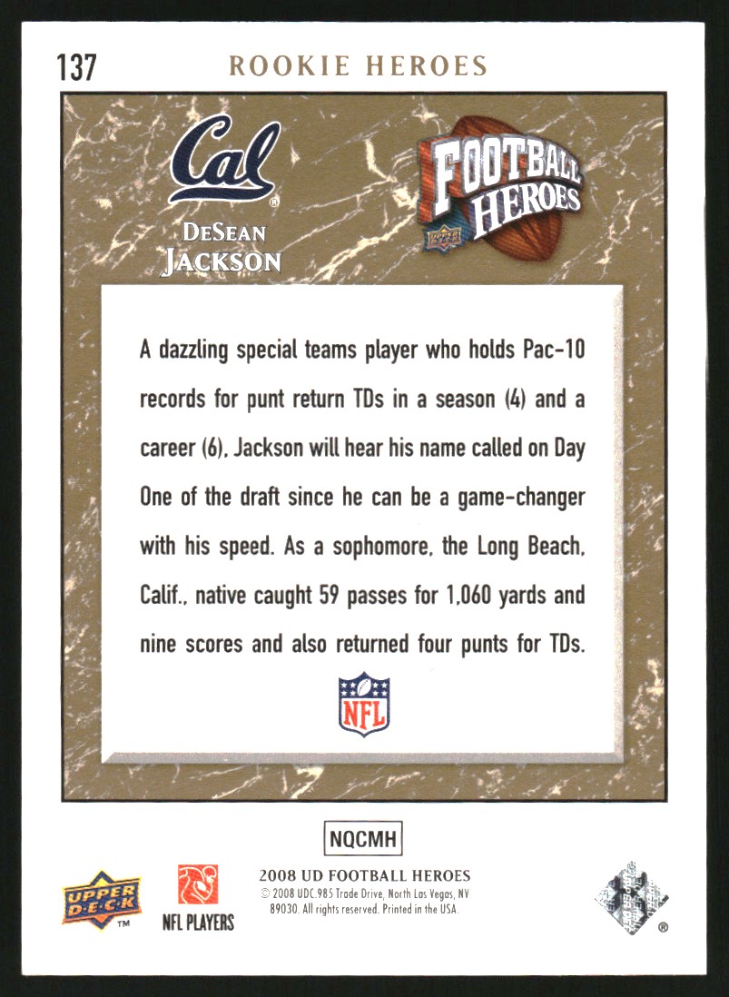 2008 Upper Deck Heroes Gold #137 DeSean Jackson