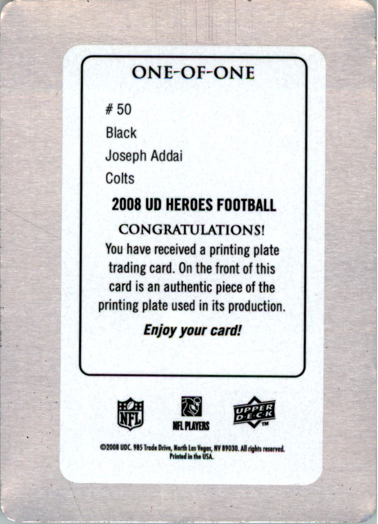2008 Upper Deck Heroes Printing Plates Black #50 Joseph Addai back image