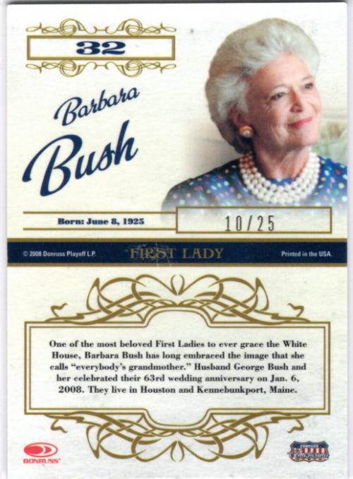 2008 Americana Celebrity Cuts Century Gold #32 Barbara Bush back image