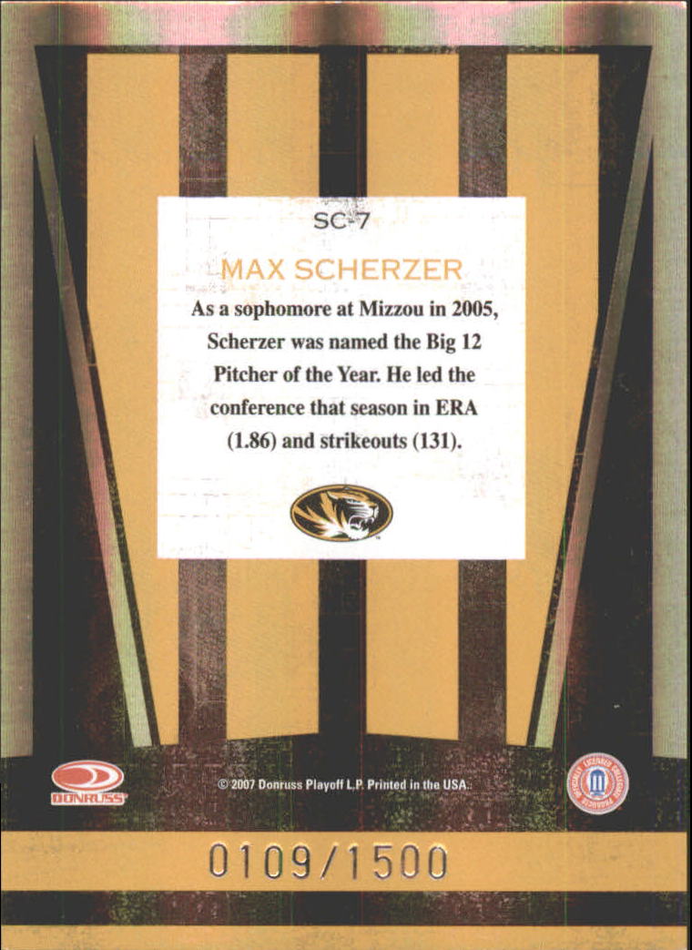 2007 Donruss Elite Extra Edition School Colors #7 Max Scherzer back image