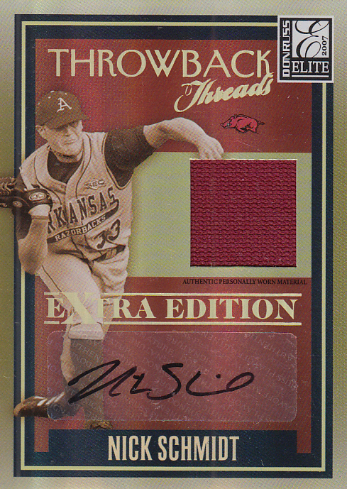 2007 Donruss Elite Extra Edition Throwback Threads Autographs #23 Nick Schmidt/100