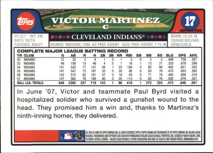 2008 Topps Chrome Blue Refractors #17 Victor Martinez
