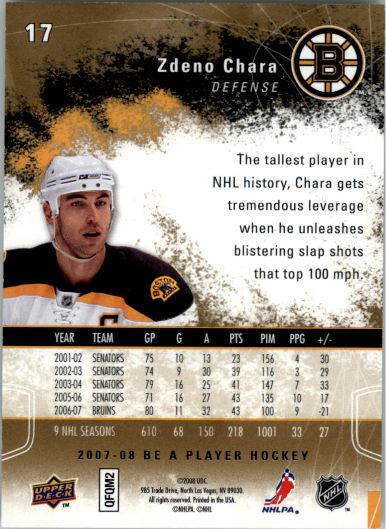 2007-08 Be A Player Player's Club #17 Zdeno Chara back image