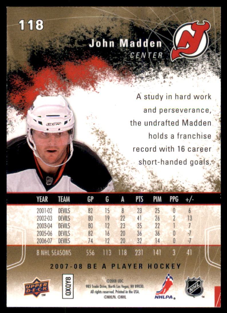 2007-08 Be A Player Player's Club #118 John Madden back image