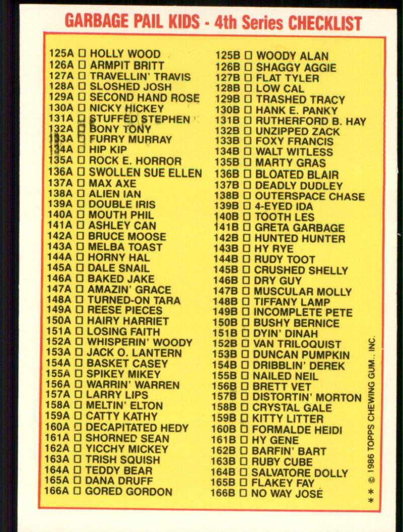 1986 Topps Garbage Pail Kids #125b Woody Alan (1st Print Run) back image