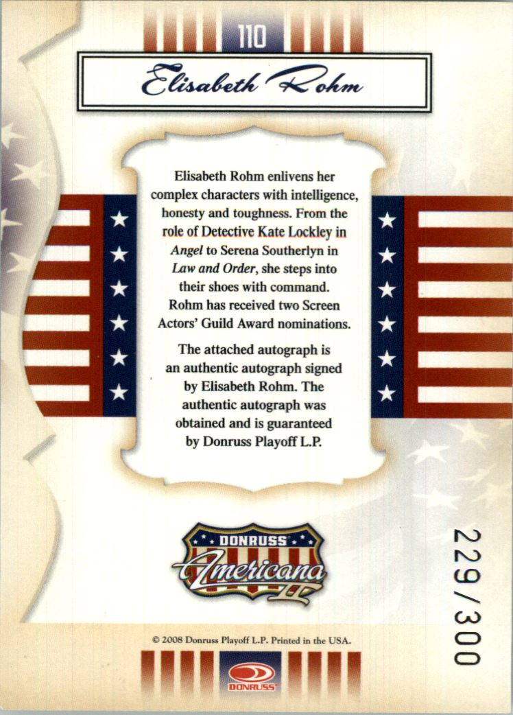 2008 Americana II Private Signings #110 Elisabeth Rohm/300 back image