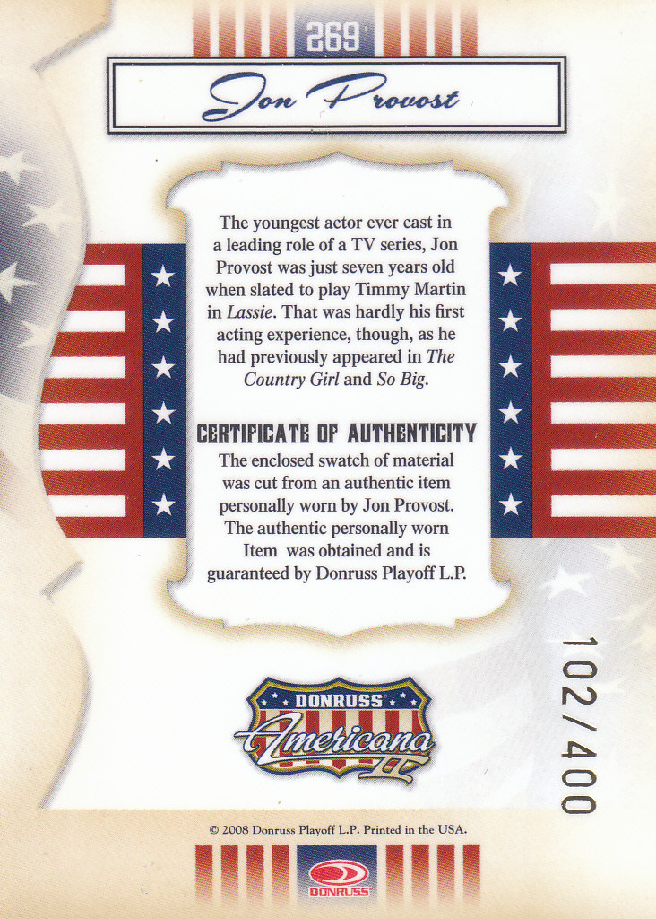 Americana 2 (2008 Donruss) Carte "Materiale e Inserto" - Foto 9 di 17