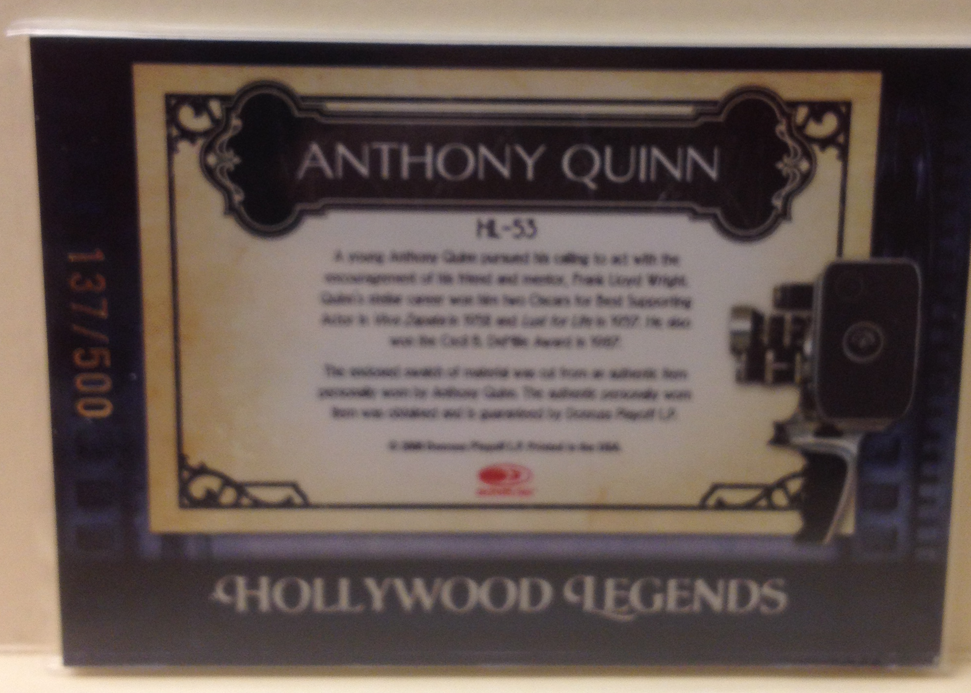 2008 Americana II Hollywood Legends Material #53 Anthony Quinn/500 back image