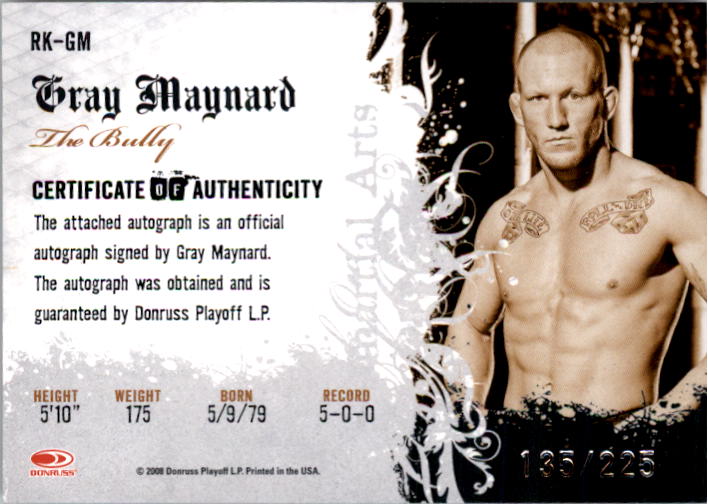 2008 Americana II Ring Kings Signature #GM Gray Maynard/225 back image