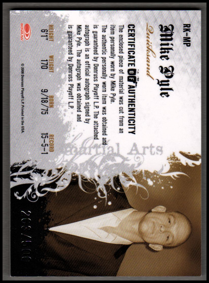 2008 Americana II Ring Kings Signature Material #MP Mike Pyle/500 back image