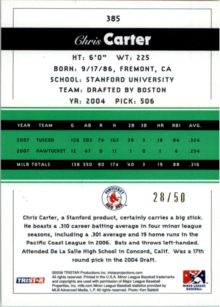2008 TRISTAR PROjections Green #385 Chris Carter back image