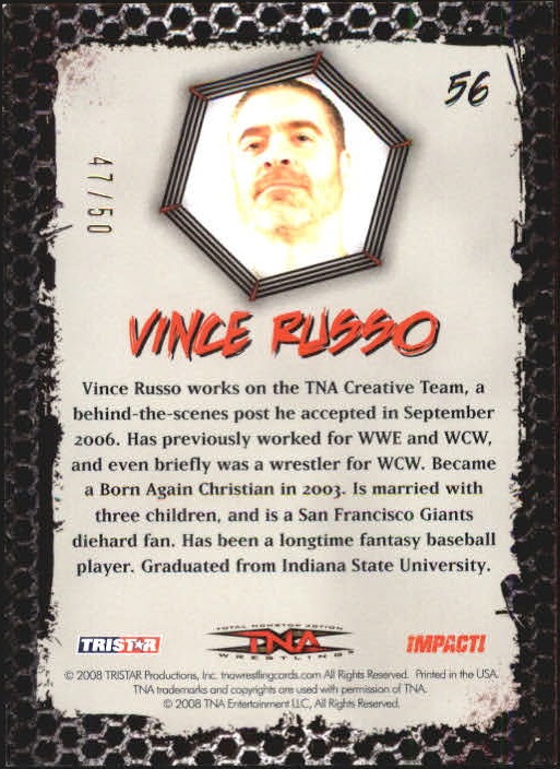 2008 TRISTAR TNA Impact Gold #56 Vince Russo back image