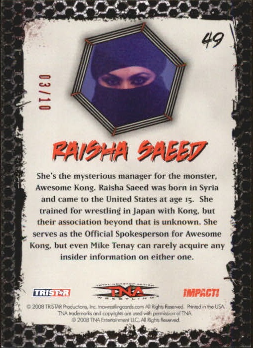 2008 TRISTAR TNA Impact Red #49 Raisha Saeed back image