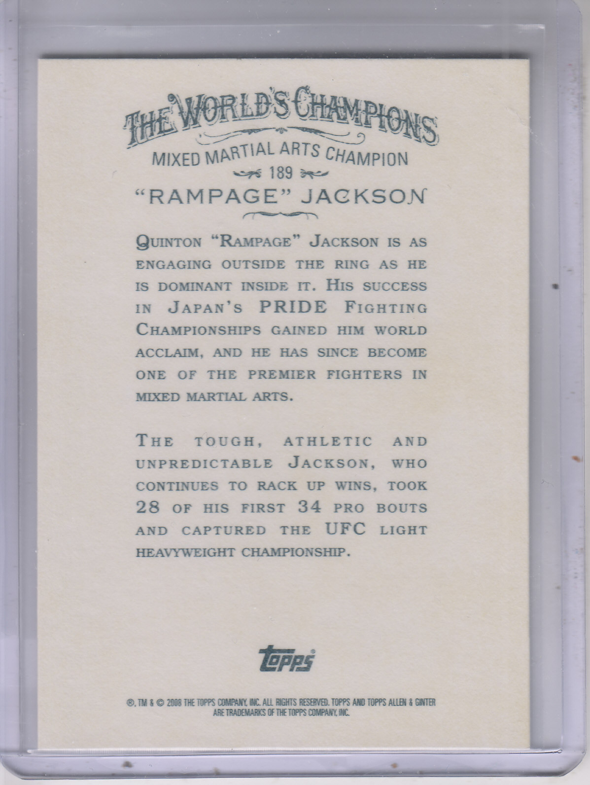 2008 Topps Allen and Ginter #189 Rampage Jackson back image