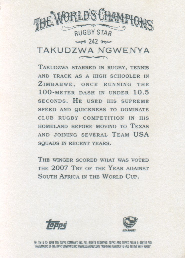2008 Topps Allen and Ginter #242 Takudzwa Ngwenya back image