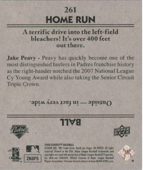 2008 Upper Deck Goudey Mini Green Backs #261 Jake Peavy 36 BW