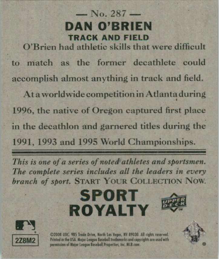 2008 Upper Deck Goudey Mini Green Backs #287 Dan O'Brien SR