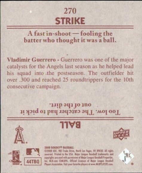 2008 Upper Deck Goudey Mini Red Backs #270 Vladimir Guerrero 36 BW