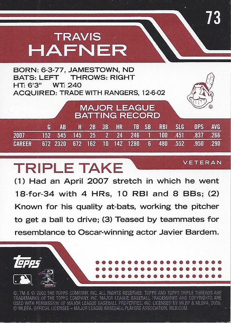 2008 Topps Triple Threads #73 Travis Hafner back image
