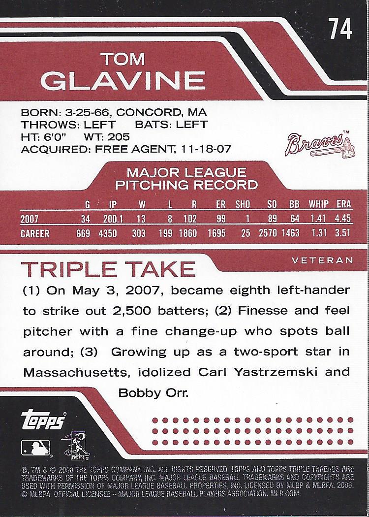 2008 Topps Triple Threads #74 Tom Glavine back image