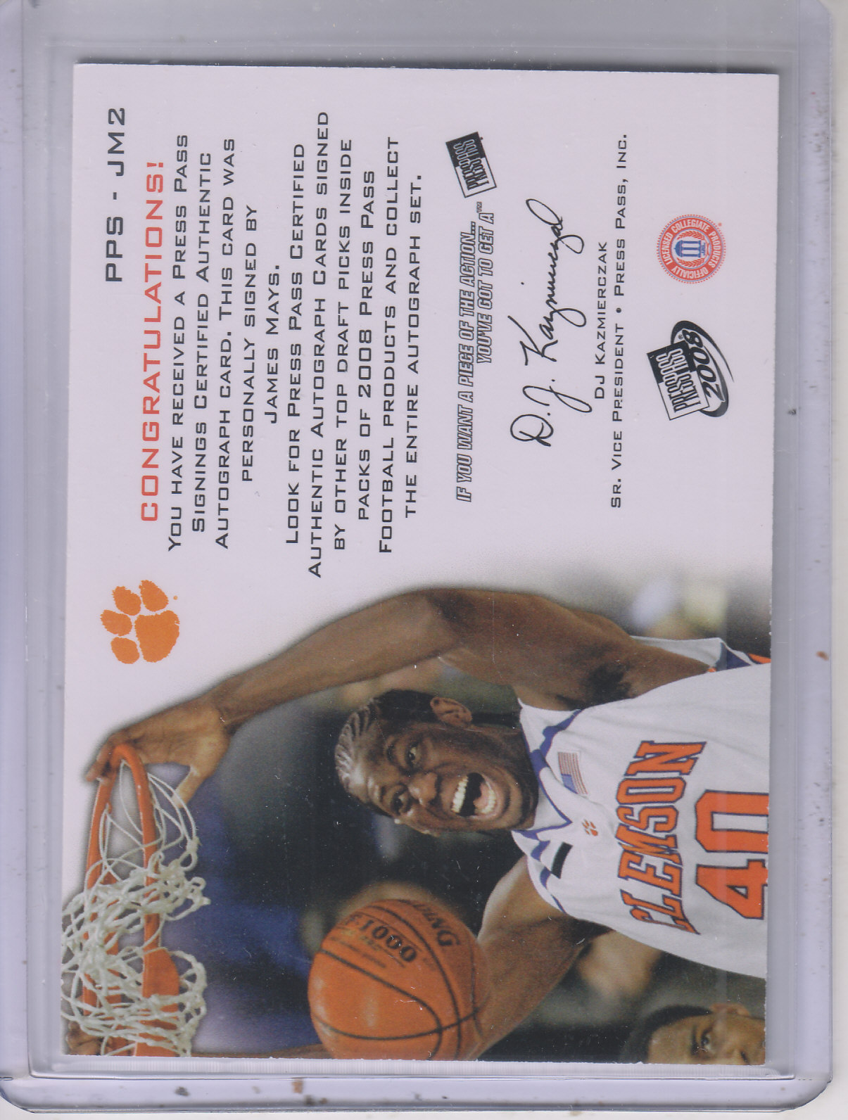 2008 Press Pass Signings Gold #PPSJM James Mays/99 back image