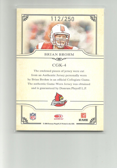 2008 Donruss Threads College Gridiron Kings Materials #4 Brian Brohm back image