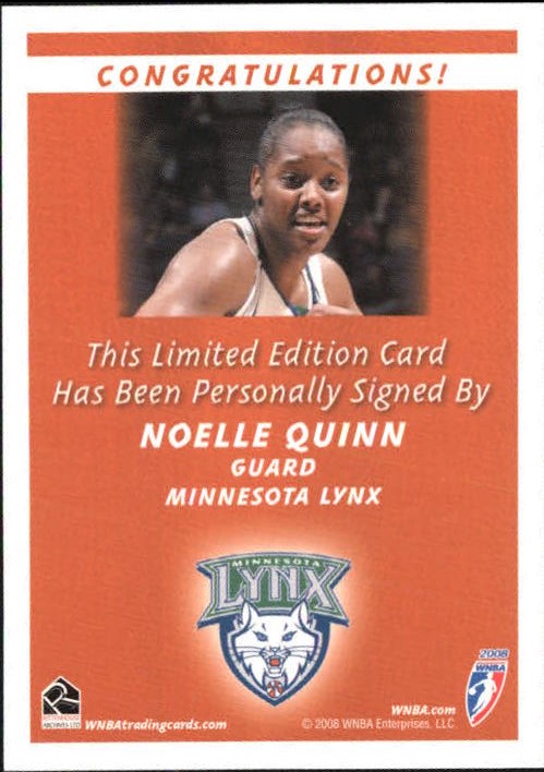 2008 WNBA Autographs #NQ Noelle Quinn back image