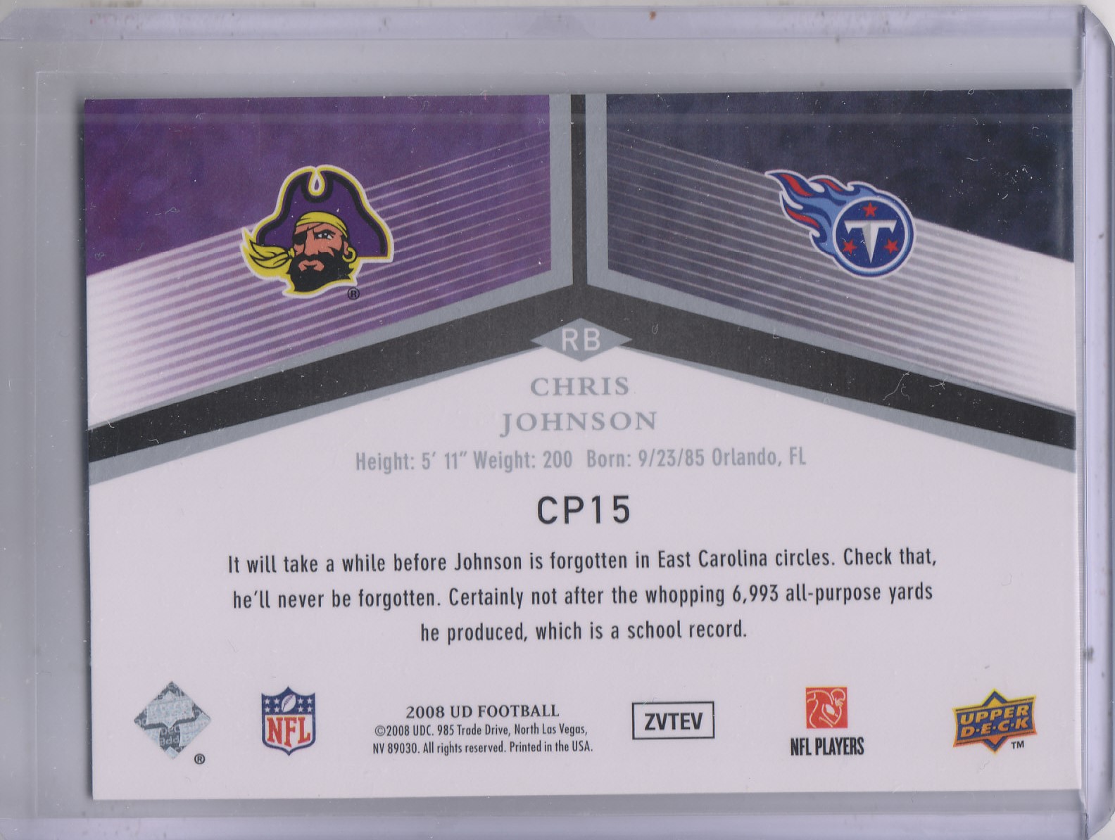 2008 Upper Deck College to Pros #CP15 Chris Johnson back image