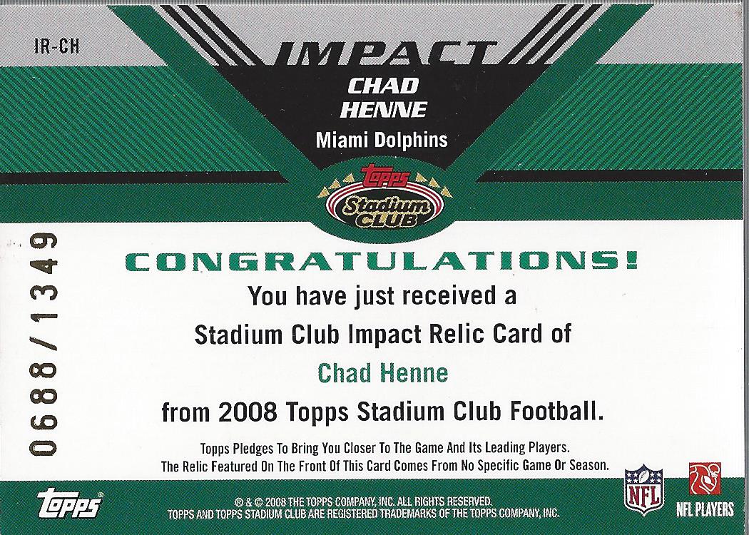 2008 Stadium Club Impact Relics #IRCH Chad Henne back image