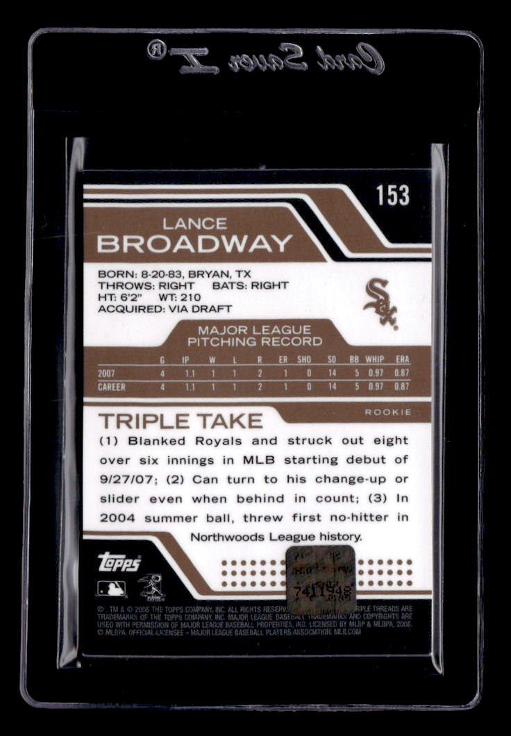 2008 Topps Triple Threads Gold #153 Lance Broadway Jsy AU back image