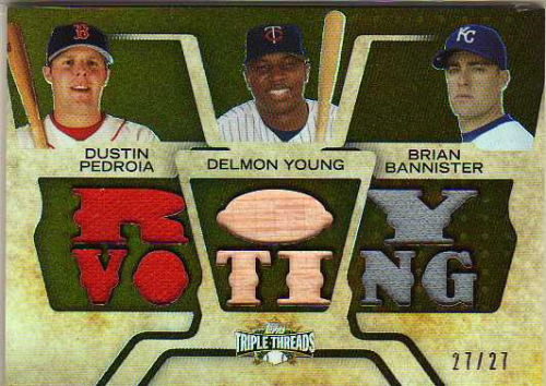 2008 Topps Triple Threads Relics Combos Sepia #71 Dustin Pedroia/Delmon Young/Brian Bannister