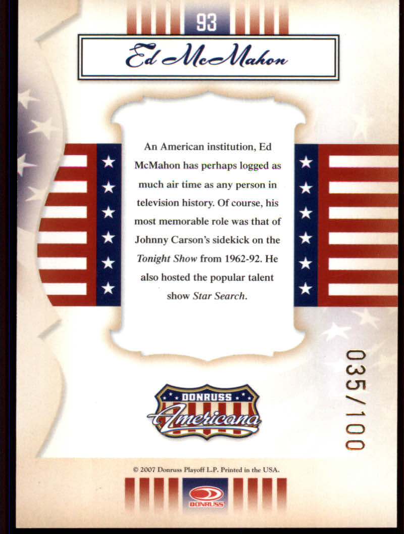 Americana (2007 Donruss) "Proofs" Parallel Cards - Picture 9 of 13