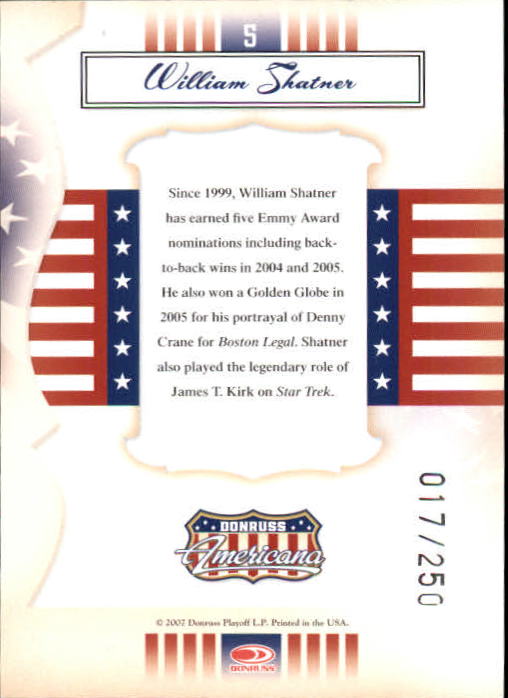 2007 Americana Silver Proofs Retail #5 William Shatner back image
