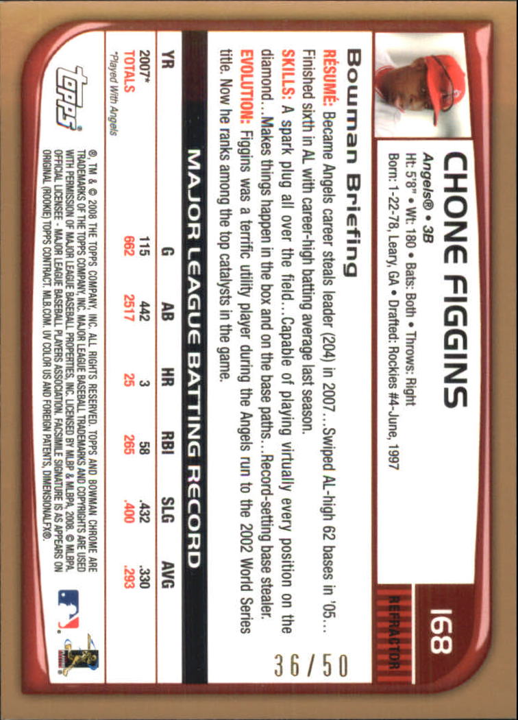 2008 Bowman Chrome Gold Refractors #168 Chone Figgins